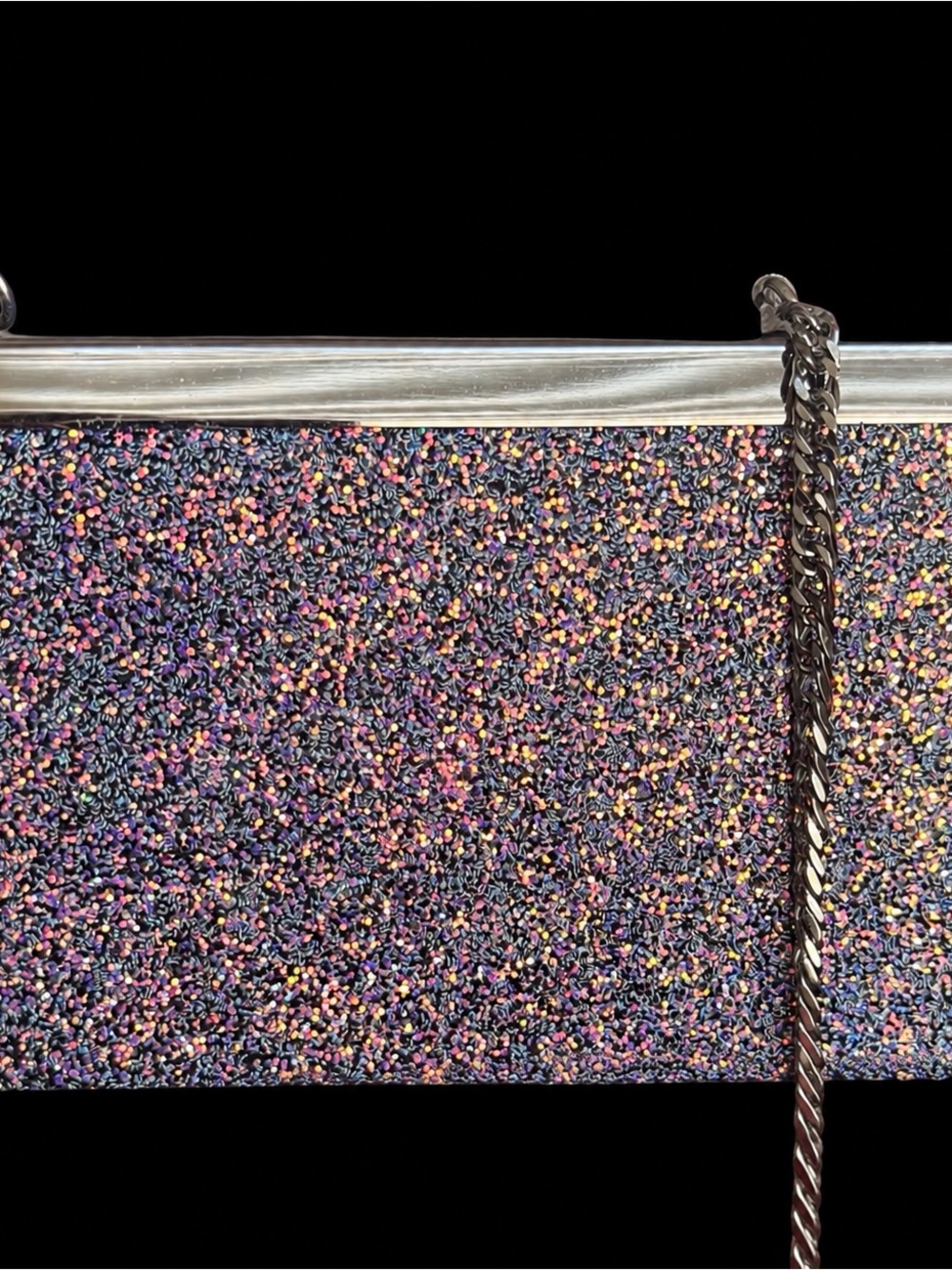 Zara Glitter Multicolor Evening Clutch with Silver Chain